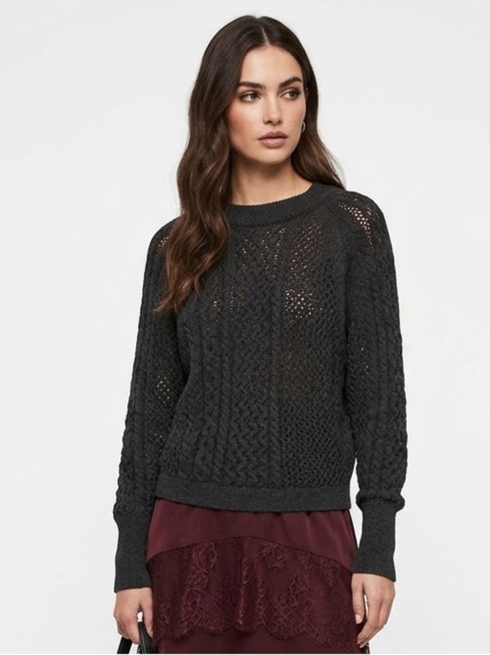 ALL SAINTS - DROP SHOULDER OPEN KNIT BLACK SWEATER